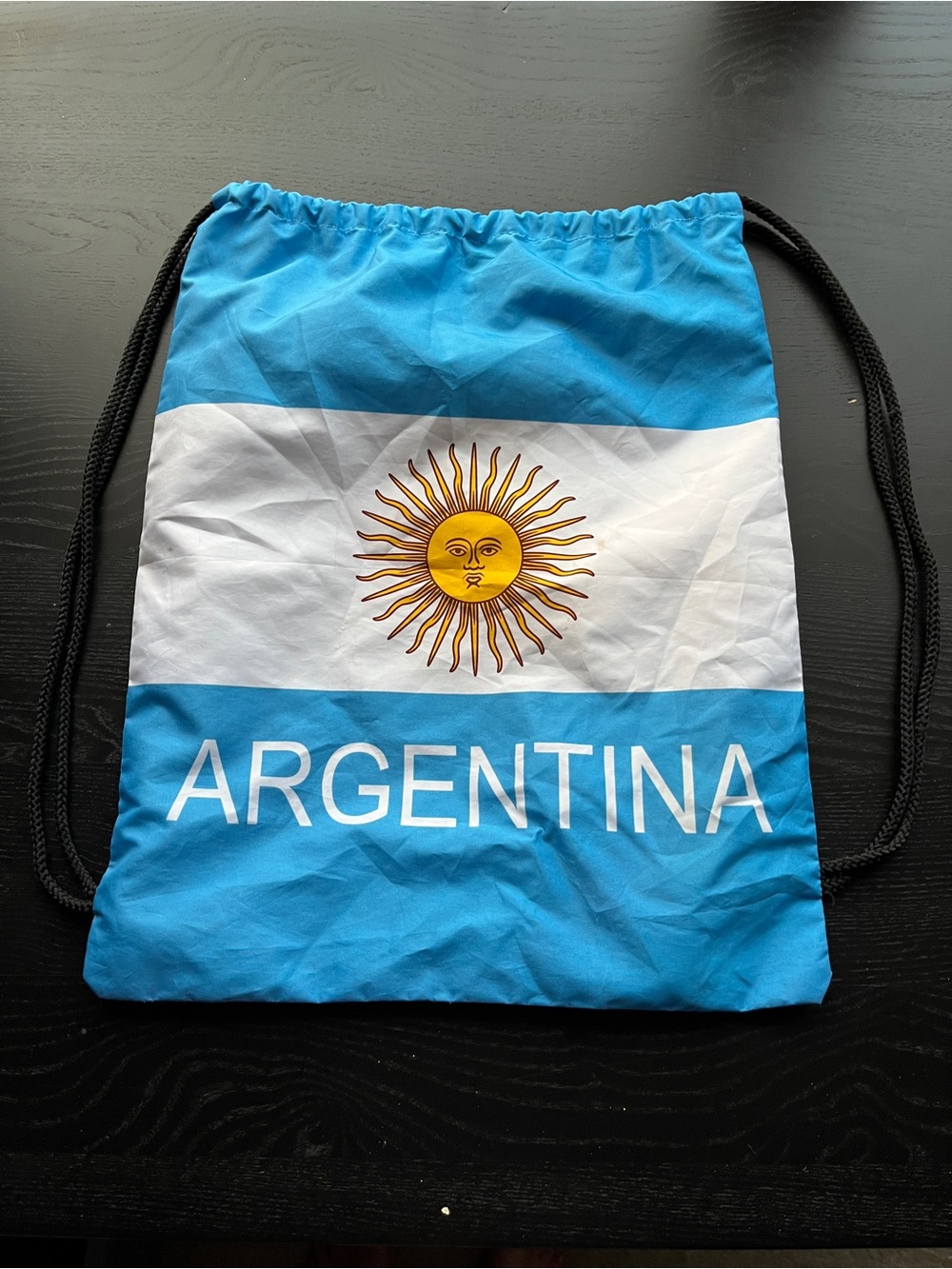 Argentina Drawstring Travel Bag - Light Blue White Sun of May 15"x18"